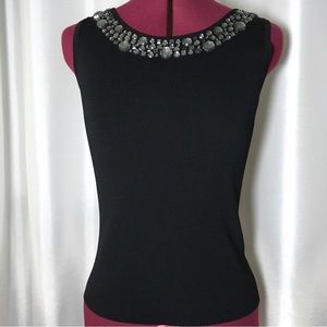 Joseph A Rhinestone Neckline Black Knit
